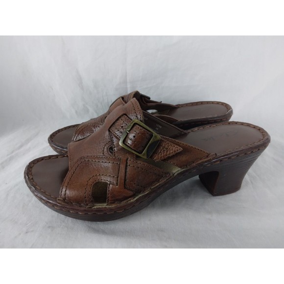 Clarks Sandals Slides Brown Leather Buckle Faux Wood Heel Womens Size 6.5 M - Picture 3 of 9